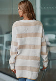 Outerwear - Beige Textured Stripe Pattern Drop Shoulder Duster Cardigan
