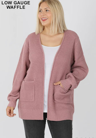 Outerwear - Rose Waffle Textured Sweater Cardigan, Plus Size