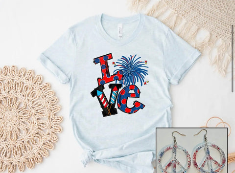 T-shirt - Pre-order, Love Fireworks Patriotic Tee, Prism Ice Blue, Also Plus Size