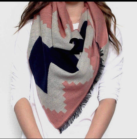 Accessories/Gift - Oversized Plaid Blanket Scarf, Coral Navy