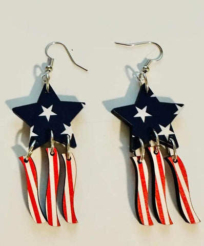 Jewelry - Star Patriotic Dangle Earrings, Red/white/blue