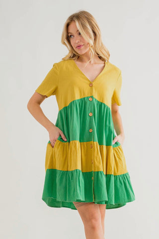 Dress - Tiered color block, Kiwi multi