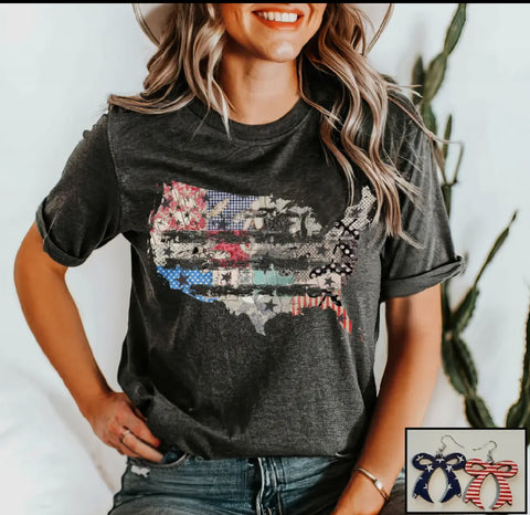 T-shirt - Americana Flag Graphic Bella Cancas, Dark Gray, Also Plus Size