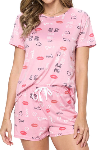 Accessories/Gifts - Lips/hearts Loungewear Set, pink