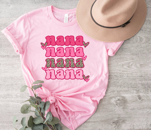 T-shirts - Pre-order - Nana graphic with leopard print  hearts, Pink, Also Plus Size
