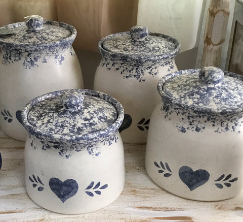 Accessories/Gifts - DIY Home Decor - vintage ceramic canisters, blue and white