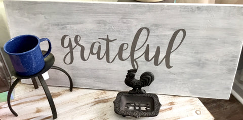 Accessories/Gifts - DIY Home Decor Sign - “Grateful” wooden sign, gray/white