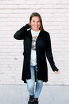 Outerwear - high/low hem, ribbed knit duster in black