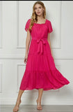 Dresses - Fuchsia Ruffle Tiered Cropped Maxi With Lining