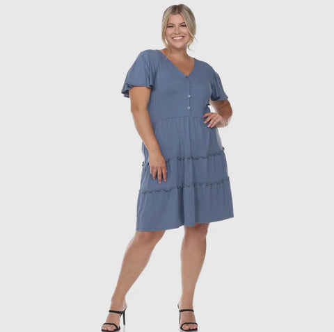 Dresses - Short Sleeve V-neck Tiered MIDI, Also Plus Size