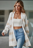 Outerwear - Beige Textured Stripe Pattern Drop Shoulder Duster Cardigan