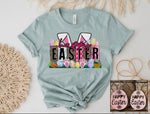 T-Shirt - Happy Easter Bunny Ears, Dusty Blue