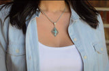 Jewelry- Diamond Shaped, Turquoise Pendant Necklace, Silver