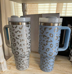 Accessories/Gifts - Mint Metallic Leopard Tumbler Cup With Handle