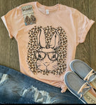 T-Shirt - Leopard Bunny with Glasses, Peach