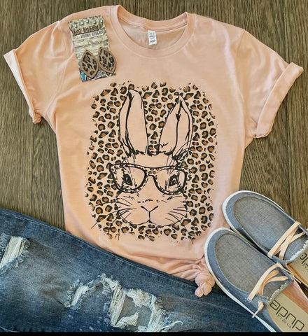 T-Shirt - Peach Leopard Bunny, Also Plus Size