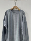 Blouse - Blue Corduroy Sweater Casual Round Neck Pullover Long Sleeved Top