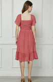 Dresses - Rosewood Puff Sleeve Lace-Up Midi With Bottom Ruffle