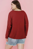 Blouse - Casual Basic Solid Long Sleeve Top, Red, Also Plus Size