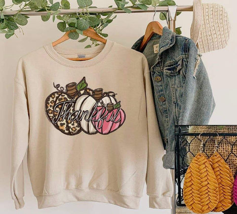 T-shirt - Thankful Pumpkin Trio Fall Crew Sweatshirt, Also Plus