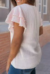 Blouse - Crinkle Textured Ruffle Sleeve Top, Light Pink, Plus Size