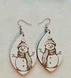 Jewelry - Wood Christmas Earrings, Santa or Snowman