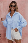 Blouse - Ldc Smocked Cuffed Striped Boyfriend Shirt With Pocket, Also Plus Size