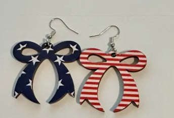 Jewelry - Blue Stars & Red Stripes Patriotic Bow Earrings