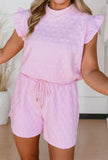 Pants - Ldc Bow Jacquard Ruffle Short Sleeve 2 Piece Outfit, Pink