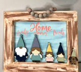 DIY Home Decor - Home, Family, Memories, Friends, Painted wooden Gnomes family Wall Art