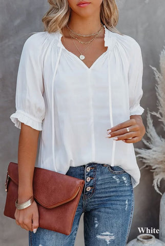 Blouse - Easy Flattering Gathered Top, White