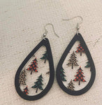 Jewelry - Wood & Acrylic Christmas Tree Tear Drop Earrings