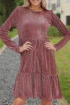 Dress - Velvet Ribbed Knit Tiered Ruffled Dress, Mauve