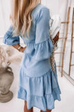 Dress - V-Neck Half Sleeve Washed Denim Dress, Light Blue, Also Plus Size