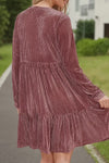 Dress - Velvet Ribbed Knit Tiered Ruffled Dress, Mauve