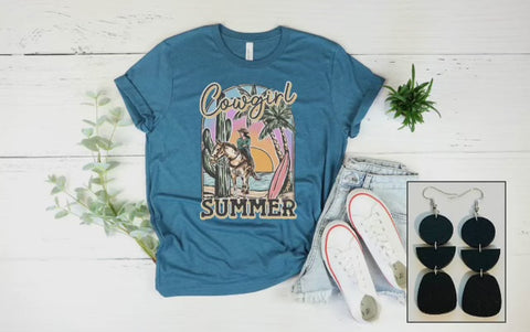 T-shirt - Pre-order, Cowgirl Summer Western Tee, Deep Teal, Also Plus Size