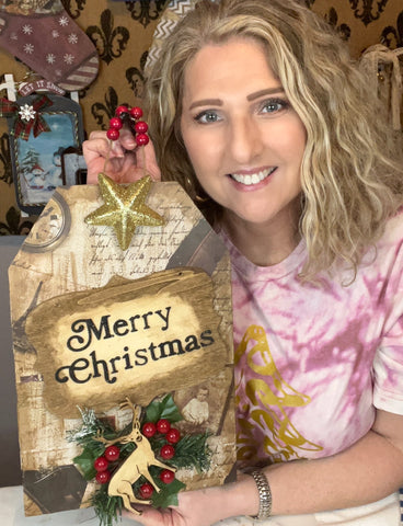 DIY Home Decor - Upcycled Decoupage Wall Art with 3D wood “Merry Christmas” sign and Embellishments