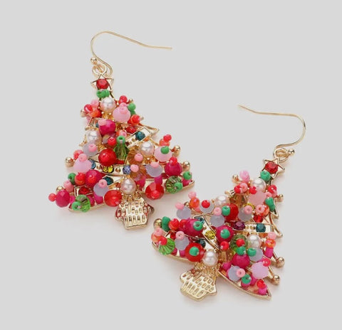 Jewelry - Beads Embellished Christmas Tree Dangle Earrings