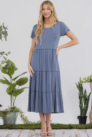 Dresses -  Tiered Denim Blue