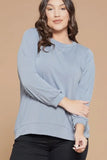 Blouse - Solid French Terry Pullover, Blue Grey, Plus Size