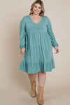 Dress - Solid Spandex Long Sleeve Dress, Sage, Plus Size