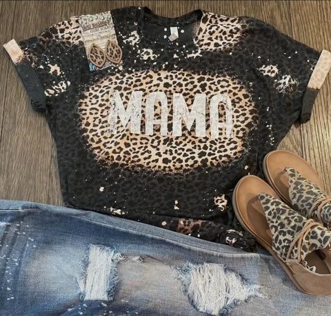 T-Shirt - Pre-order, Bleached Leopard Grunge Mama, Black/Brown, Also Plus Size