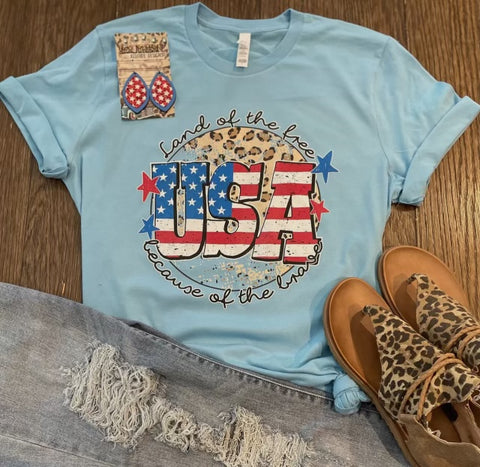 T-shirt - Pre-order, Land Of The Free USA Patriotic Tee, Ocean Blue, Also Plus Size