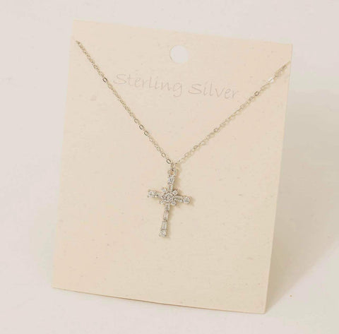 Jewelry - Sterling Silver Studded Cross Pendant Necklace