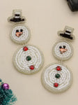 Jewelry - Felt Back Stone Pointed Seed Beaded Snowman Dangle Earrings