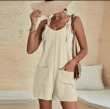 Pants - Summer Romper Pocket Jumpsuit, Apricot or Pink, Also Plus Size
