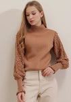 Blouse - Half Turtleneck Laced Sleeve Detailed Sweater