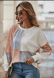 Blouse - Multicolor Exposed Seam Colorblock Oversized Knit Top