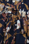 Dress - Vintage Print Long Sleeve V Neck Dress, Navy