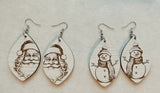 Jewelry - Wood Christmas Earrings, Santa or Snowman